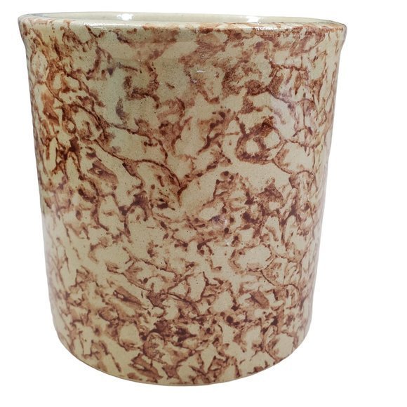 Robinson Ransbottom Roseville OH Brown Spongeware Crock Pottery 700-E 5.25" x 5" - Picture 9 of 10